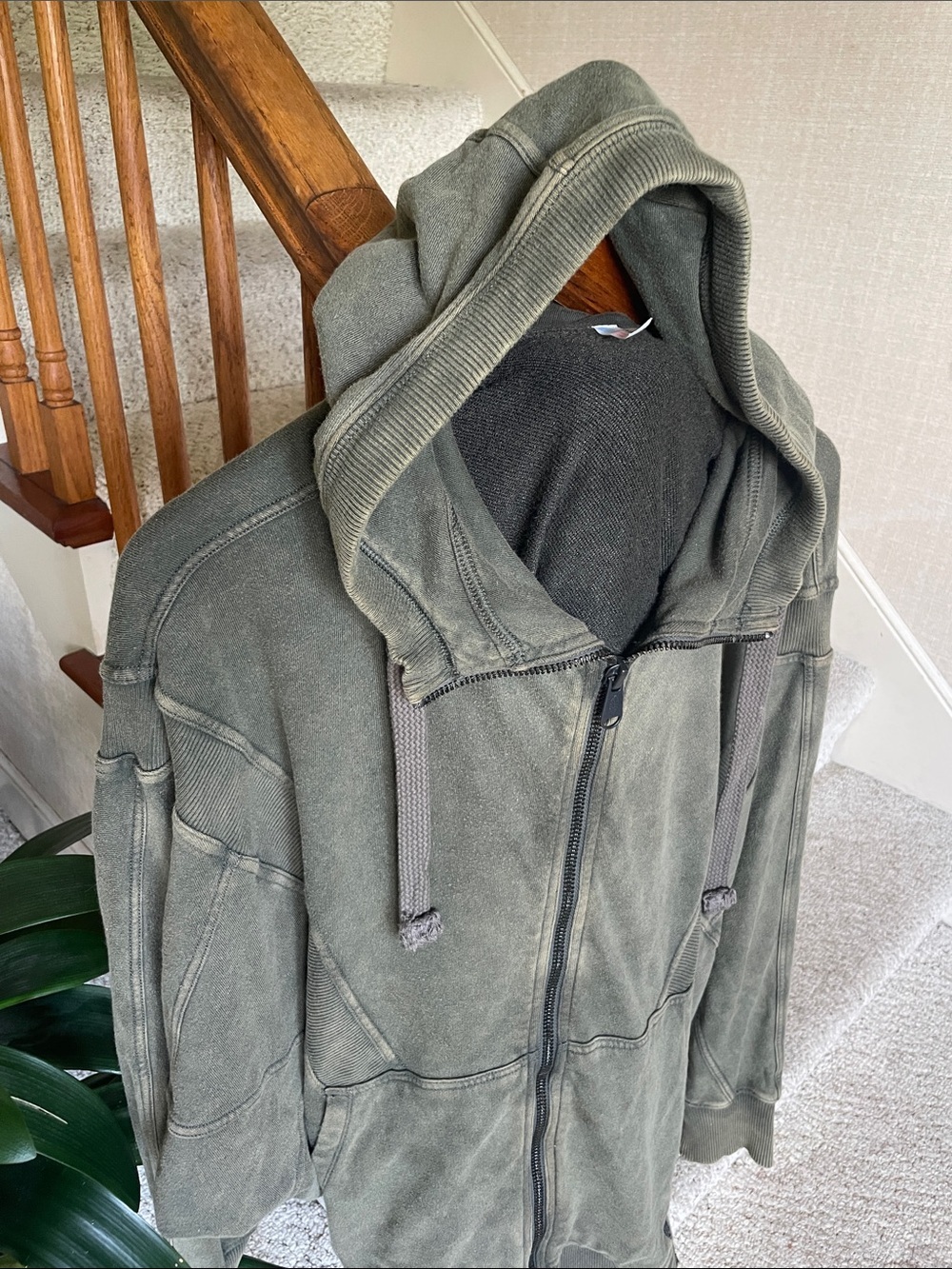 Free People Movement Washed Olive Oversized Zipped Hoodie with Drawstrings - Picture 3 of 12